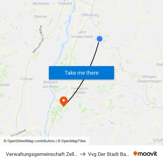 Verwaltungsgemeinschaft Zell am Harmersbach to Vvg Der Stadt Bad Krozingen map