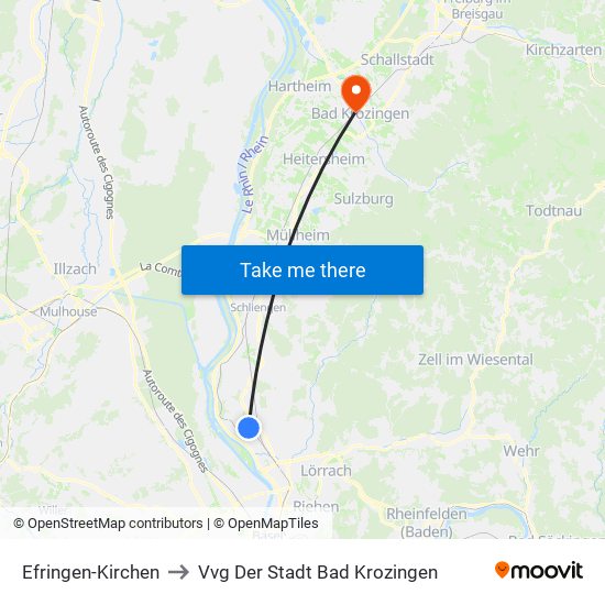 Efringen-Kirchen to Vvg Der Stadt Bad Krozingen map