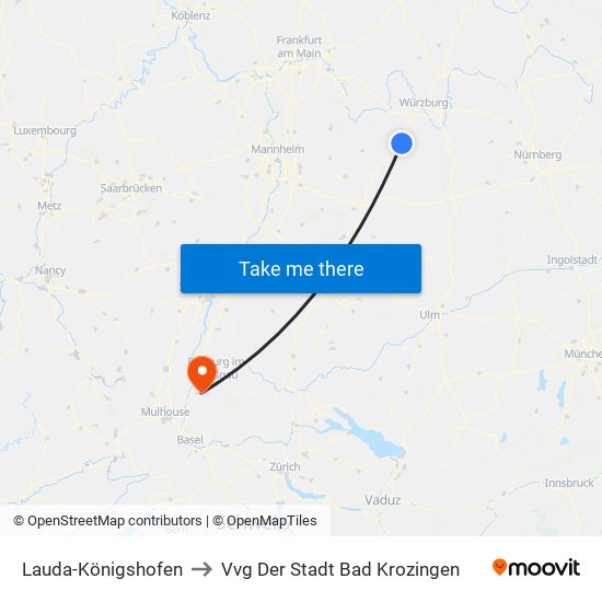 Lauda-Königshofen to Vvg Der Stadt Bad Krozingen map