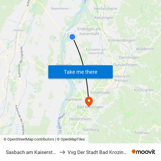 Sasbach am Kaiserstuhl to Vvg Der Stadt Bad Krozingen map