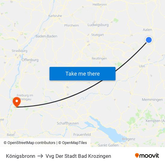 Königsbronn to Vvg Der Stadt Bad Krozingen map