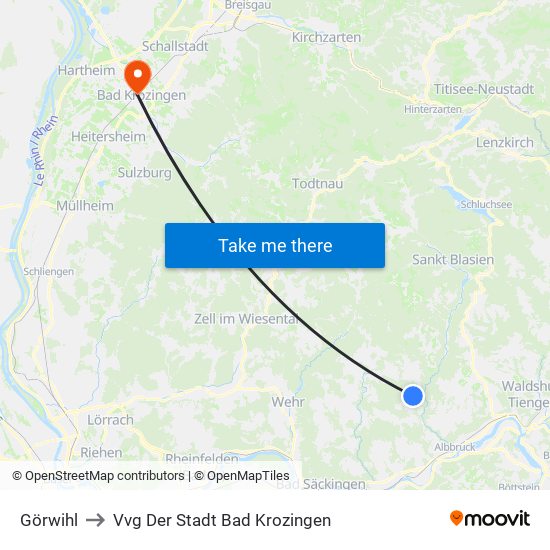 Görwihl to Vvg Der Stadt Bad Krozingen map