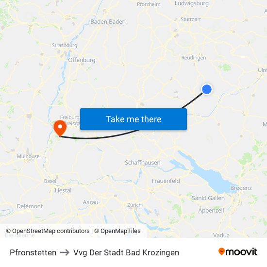 Pfronstetten to Vvg Der Stadt Bad Krozingen map