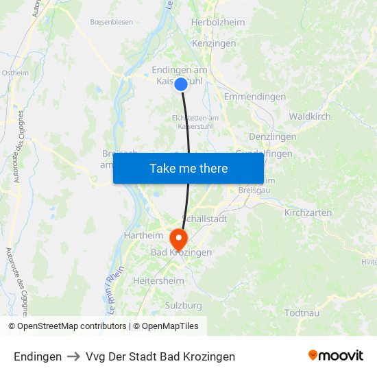 Endingen to Vvg Der Stadt Bad Krozingen map