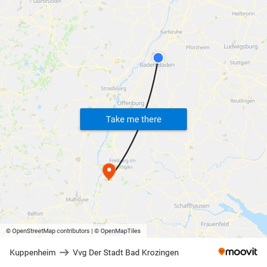 Kuppenheim to Vvg Der Stadt Bad Krozingen map