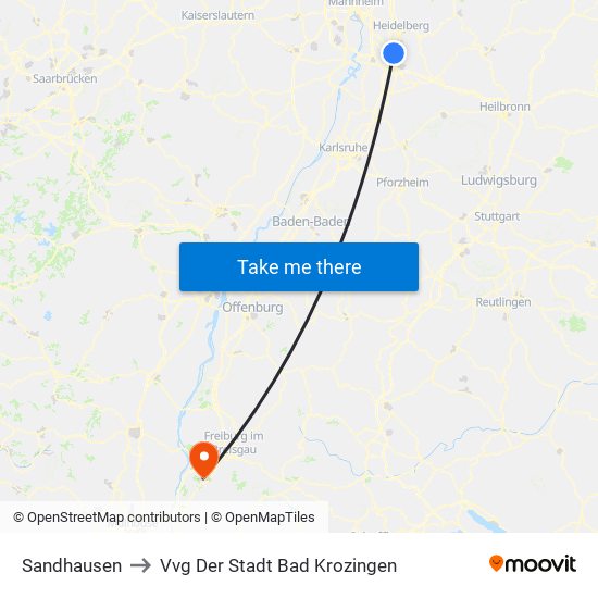 Sandhausen to Vvg Der Stadt Bad Krozingen map