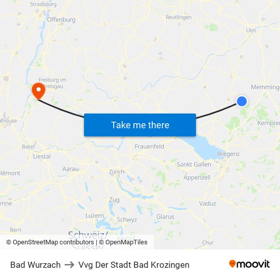 Bad Wurzach to Vvg Der Stadt Bad Krozingen map