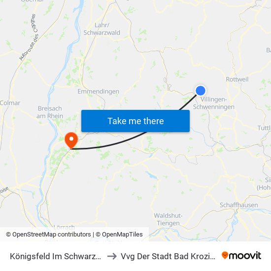 Königsfeld Im Schwarzwald to Vvg Der Stadt Bad Krozingen map