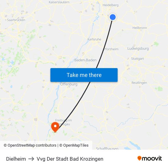 Dielheim to Vvg Der Stadt Bad Krozingen map