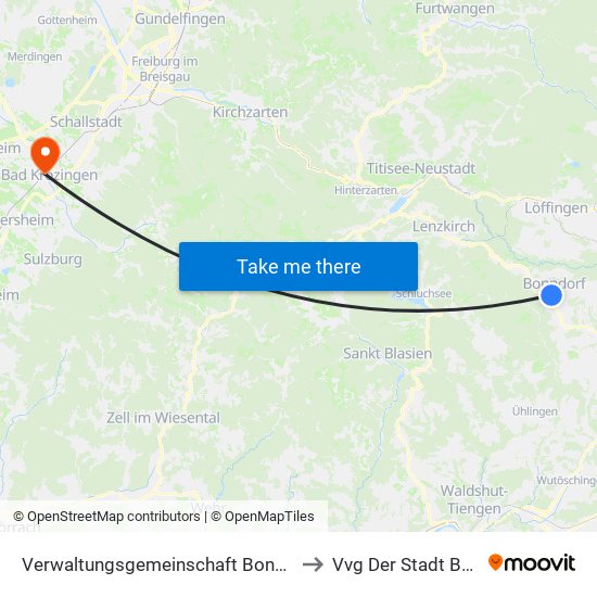 Verwaltungsgemeinschaft Bonndorf Im Schwarzwald to Vvg Der Stadt Bad Krozingen map