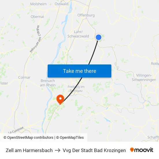 Zell am Harmersbach to Vvg Der Stadt Bad Krozingen map