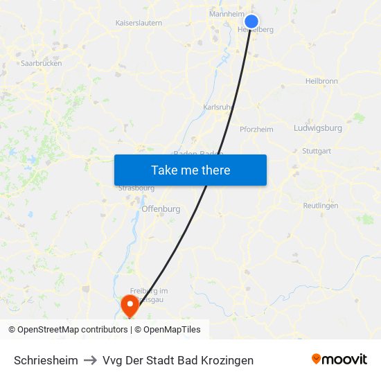 Schriesheim to Vvg Der Stadt Bad Krozingen map