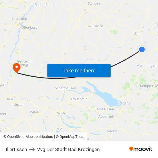 Illertissen to Vvg Der Stadt Bad Krozingen map