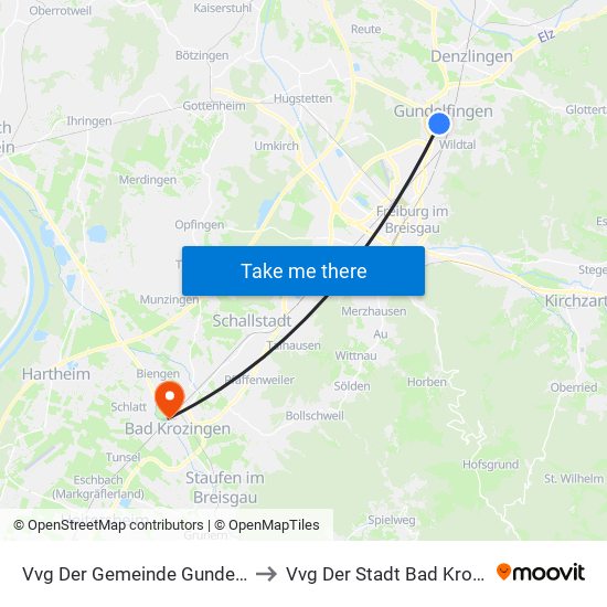 Vvg Der Gemeinde Gundelfingen to Vvg Der Stadt Bad Krozingen map