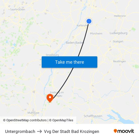 Untergrombach to Vvg Der Stadt Bad Krozingen map