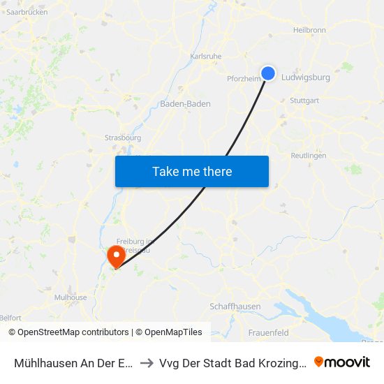 Mühlhausen An Der Enz to Vvg Der Stadt Bad Krozingen map