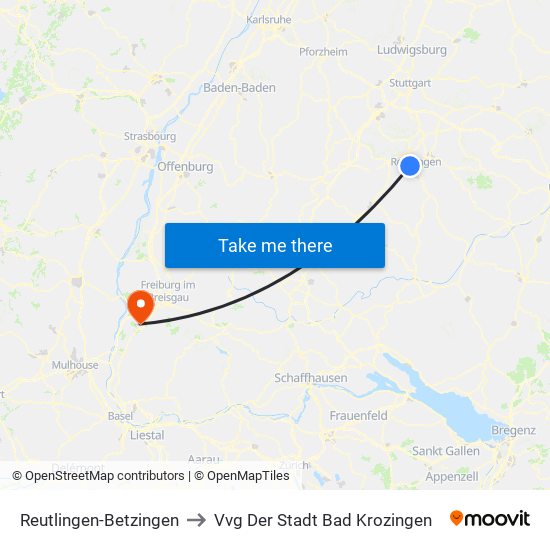 Reutlingen-Betzingen to Vvg Der Stadt Bad Krozingen map