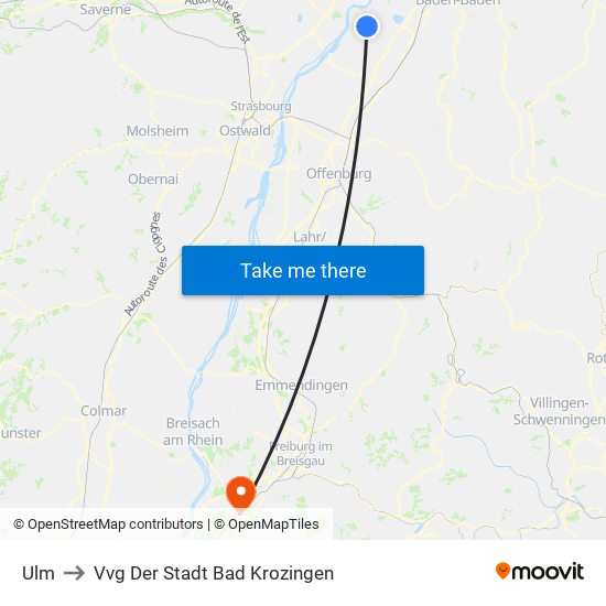 Ulm to Vvg Der Stadt Bad Krozingen map