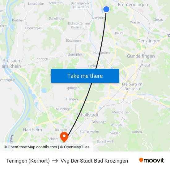 Teningen (Kernort) to Vvg Der Stadt Bad Krozingen map