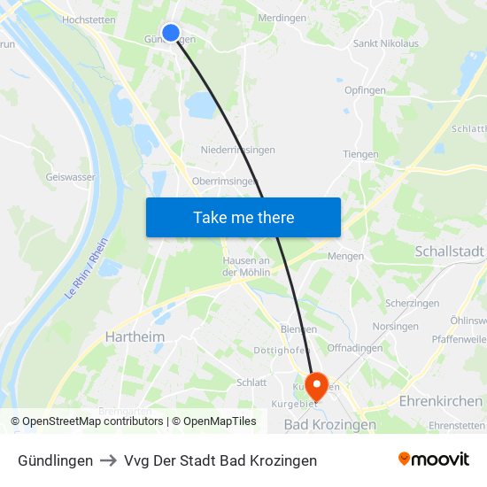 Gündlingen to Vvg Der Stadt Bad Krozingen map