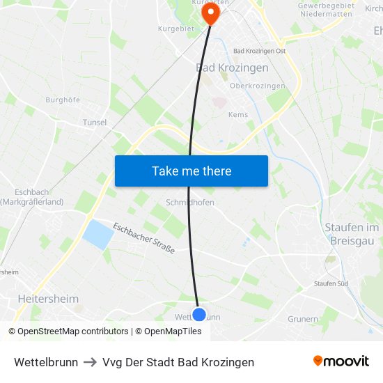 Wettelbrunn to Vvg Der Stadt Bad Krozingen map