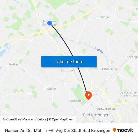 Hausen An Der Möhlin to Vvg Der Stadt Bad Krozingen map