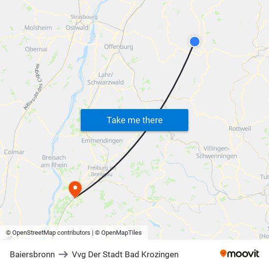 Baiersbronn to Vvg Der Stadt Bad Krozingen map