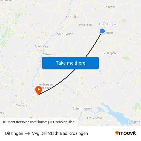 Ditzingen to Vvg Der Stadt Bad Krozingen map