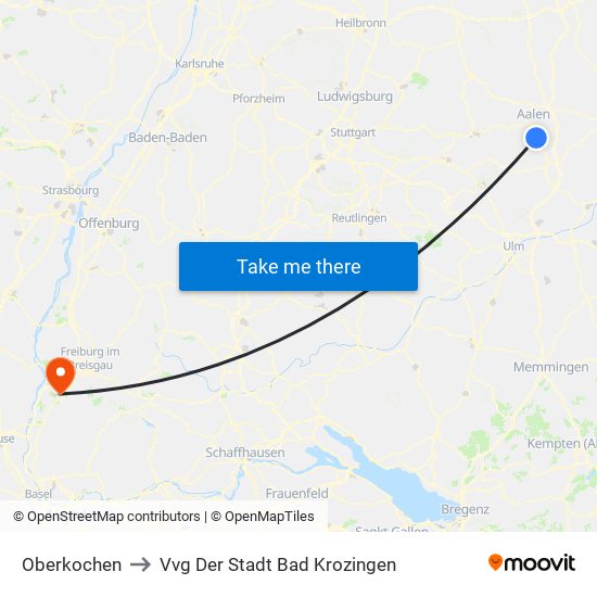 Oberkochen to Vvg Der Stadt Bad Krozingen map