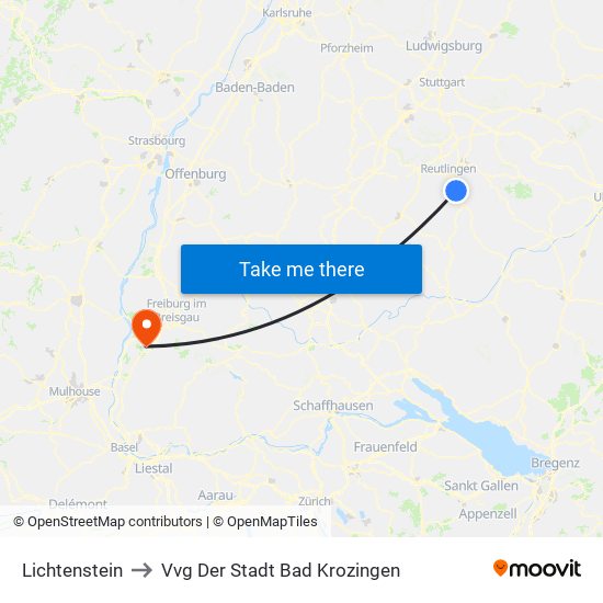 Lichtenstein to Vvg Der Stadt Bad Krozingen map