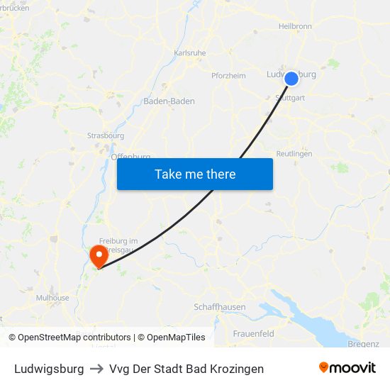 Ludwigsburg to Vvg Der Stadt Bad Krozingen map