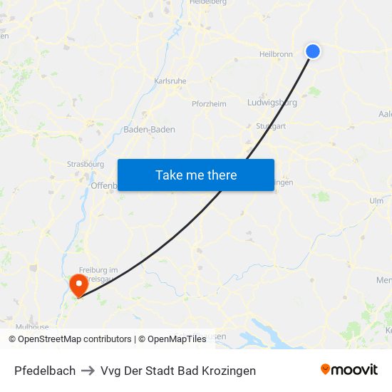 Pfedelbach to Vvg Der Stadt Bad Krozingen map