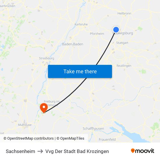 Sachsenheim to Vvg Der Stadt Bad Krozingen map