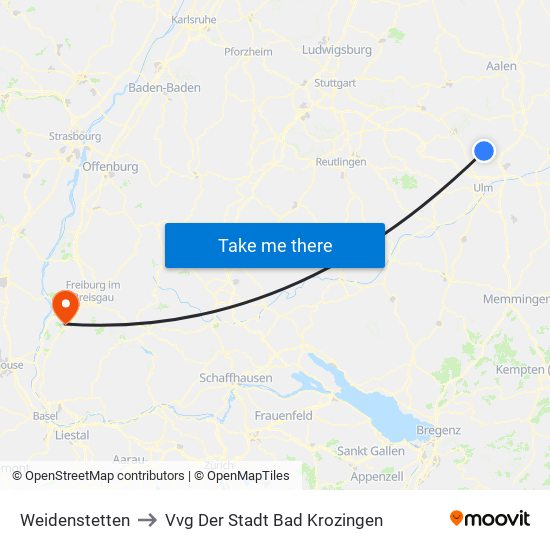 Weidenstetten to Vvg Der Stadt Bad Krozingen map