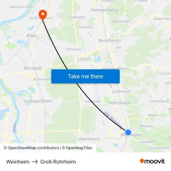 Weinheim to Groß-Rohrheim map