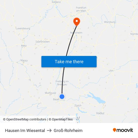 Hausen Im Wiesental to Groß-Rohrheim map