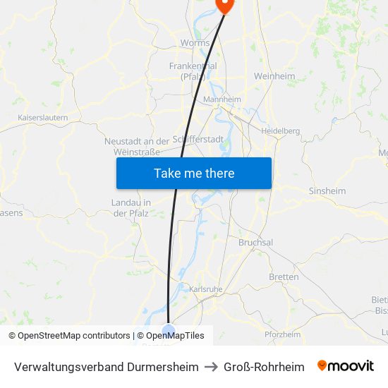 Verwaltungsverband Durmersheim to Groß-Rohrheim map