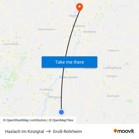 Haslach Im Kinzigtal to Groß-Rohrheim map