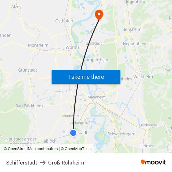 Schifferstadt to Groß-Rohrheim map