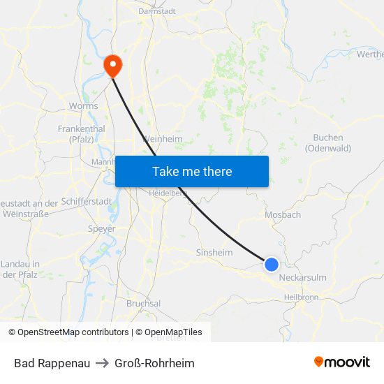 Bad Rappenau to Groß-Rohrheim map