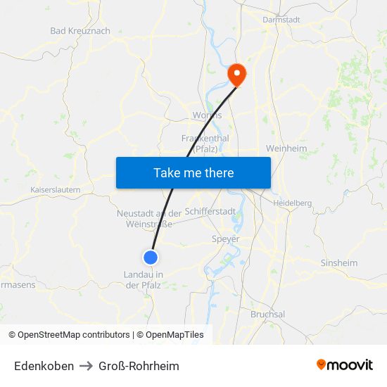 Edenkoben to Groß-Rohrheim map