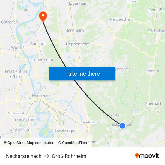 Neckarsteinach to Groß-Rohrheim map