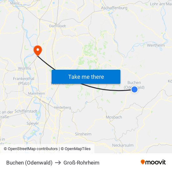 Buchen (Odenwald) to Groß-Rohrheim map