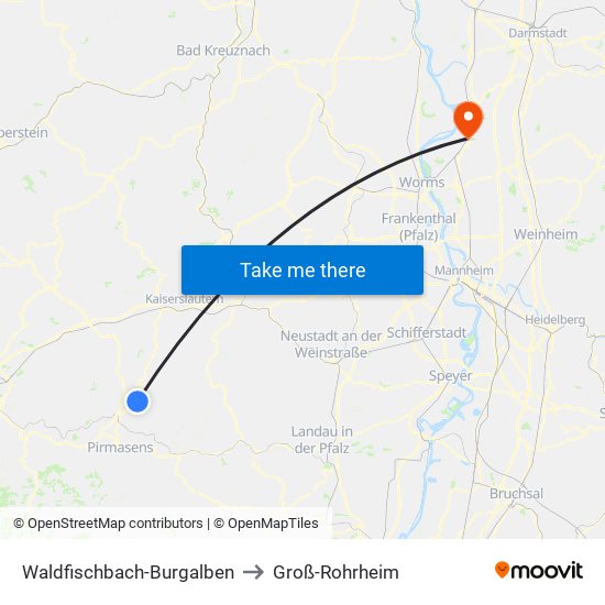 Waldfischbach-Burgalben to Groß-Rohrheim map