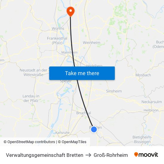 Verwaltungsgemeinschaft Bretten to Groß-Rohrheim map