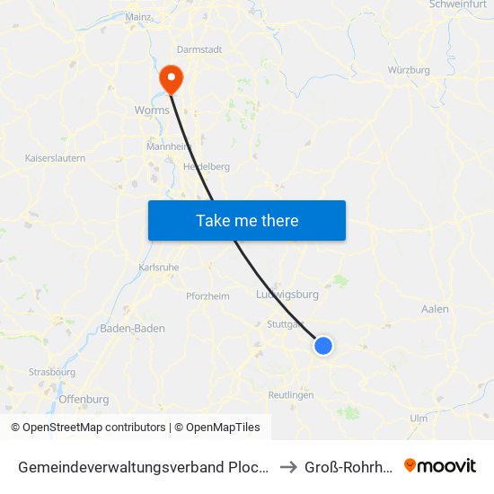 Gemeindeverwaltungsverband Plochingen to Groß-Rohrheim map