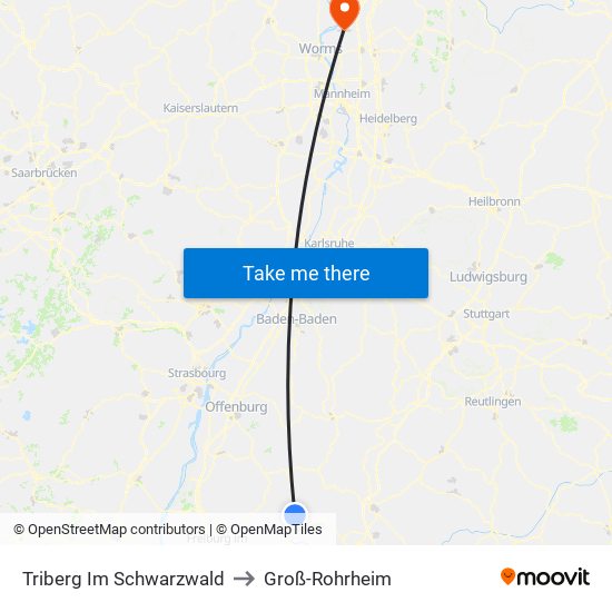 Triberg Im Schwarzwald to Groß-Rohrheim map