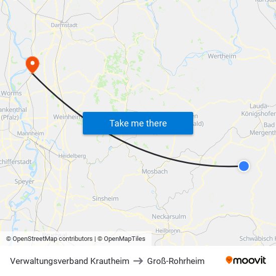 Verwaltungsverband Krautheim to Groß-Rohrheim map