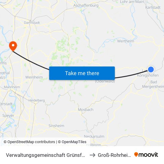 Verwaltungsgemeinschaft Grünsfeld to Groß-Rohrheim map