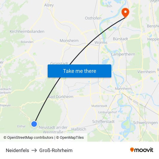 Neidenfels to Groß-Rohrheim map